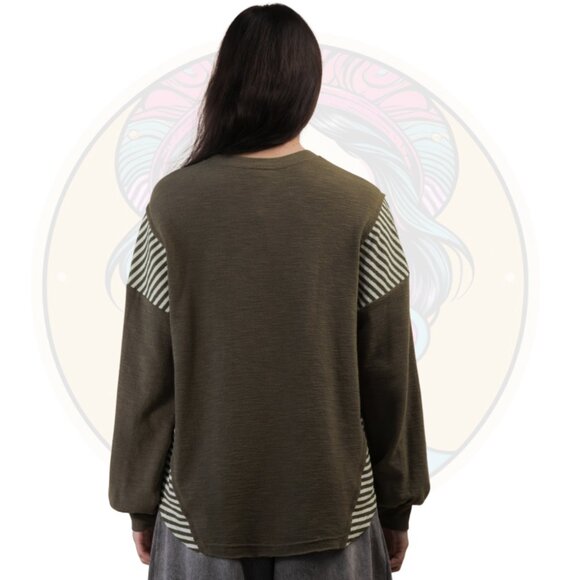 13C Mixed Media Cowgirl Stripe Knit Top in Olive - Picture 2 of 2